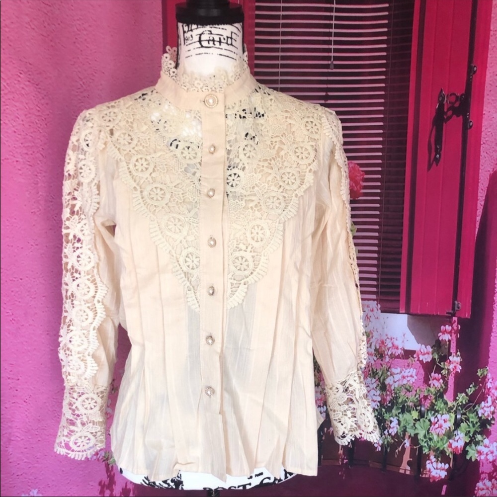 Lace blouse floral womens clothing long sleeve - Picture 7 of 14